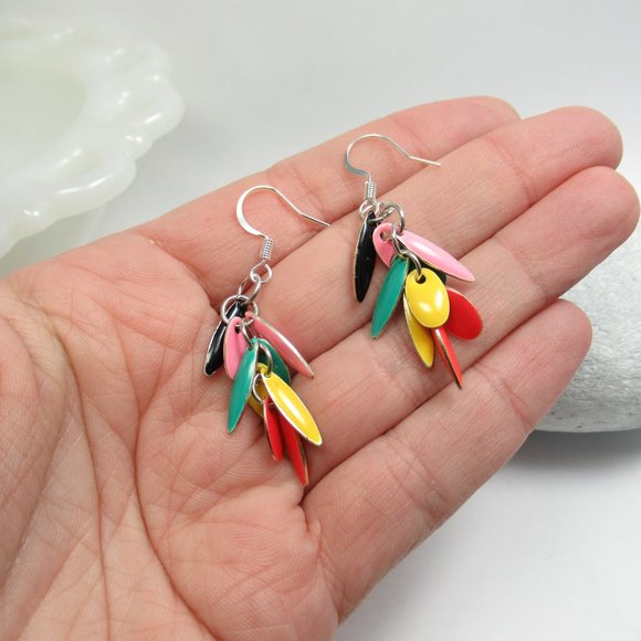 Multi colored enamel drop earrings - Picture 10 of 10